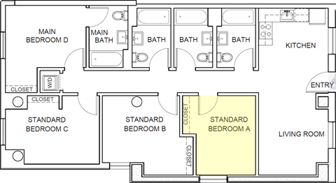 Floor plan for 4 beds, 4 baths, 282 sqft